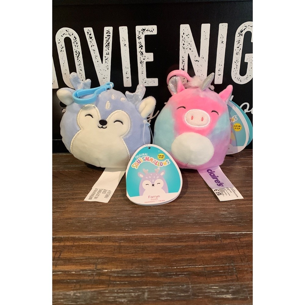 Squishmallows Farryn Deer Phoenix Unicorn 3.5 Inch Clip On Plush Set of 2 NWT